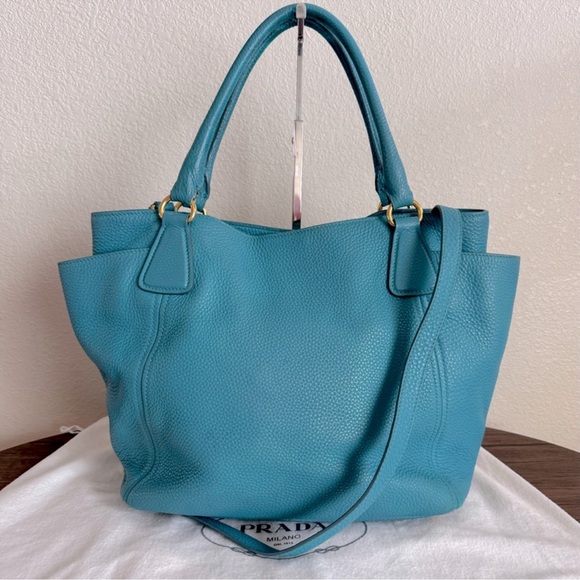Prada Vitello Daino bright blue two way leather bag EUC - Picture 4 of 7